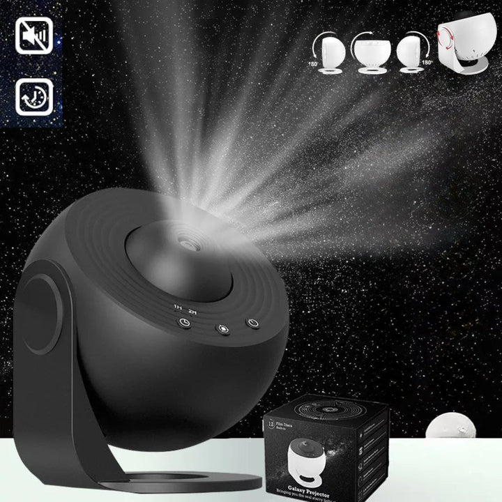 Star Projector Light 360° Rotation | 12 HD Film Discs, Adjustable Colours | Quiet LED with Timer, Black or White
