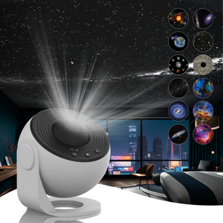 Star Projector Light 360° Rotation | 12 HD Film Discs, Adjustable Colours | Quiet LED with Timer, Black or White