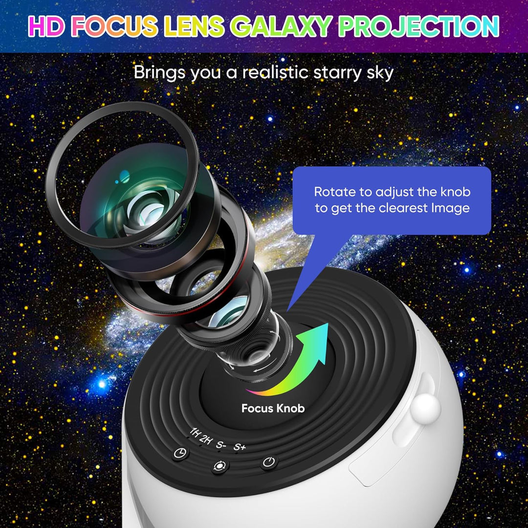 Star Projector Light 360° Rotation | 12 HD Film Discs, Adjustable Colours | Quiet LED with Timer, Black or White