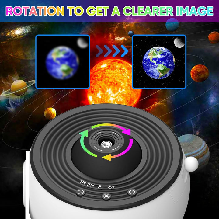 Star Projector Light 360° Rotation | 12 HD Film Discs, Adjustable Colours | Quiet LED with Timer, Black or White