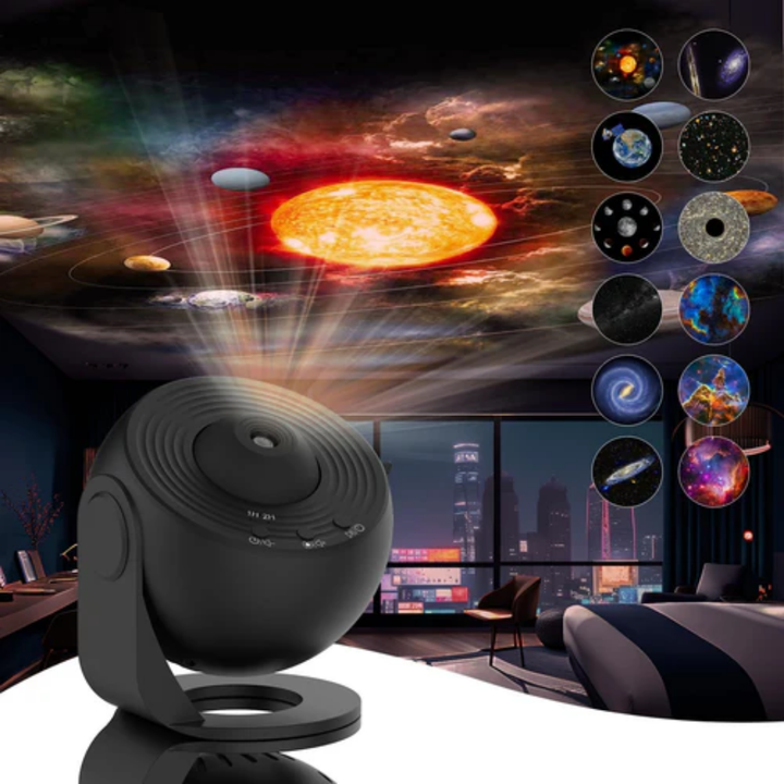 Star Projector Light 360° Rotation | 12 HD Film Discs, Adjustable Colours | Quiet LED with Timer, Black or White