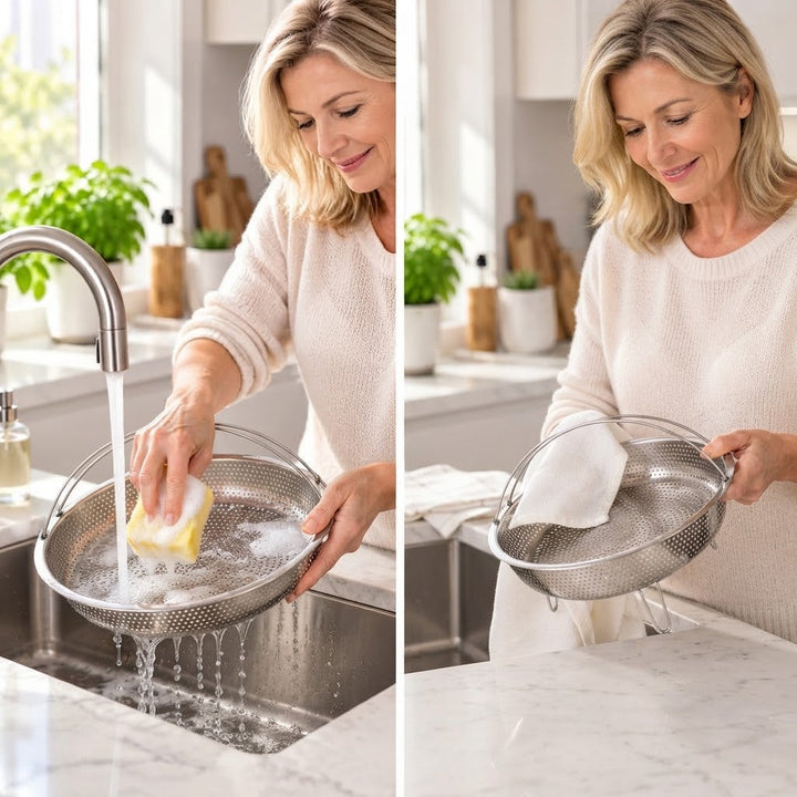 Steamer Basket Stainless Steel Rustproof Folding Handle with Raised Feet