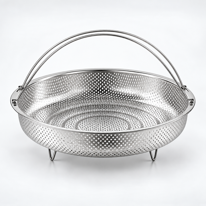 Steamer Basket Stainless Steel Rustproof Folding Handle with Raised Feet