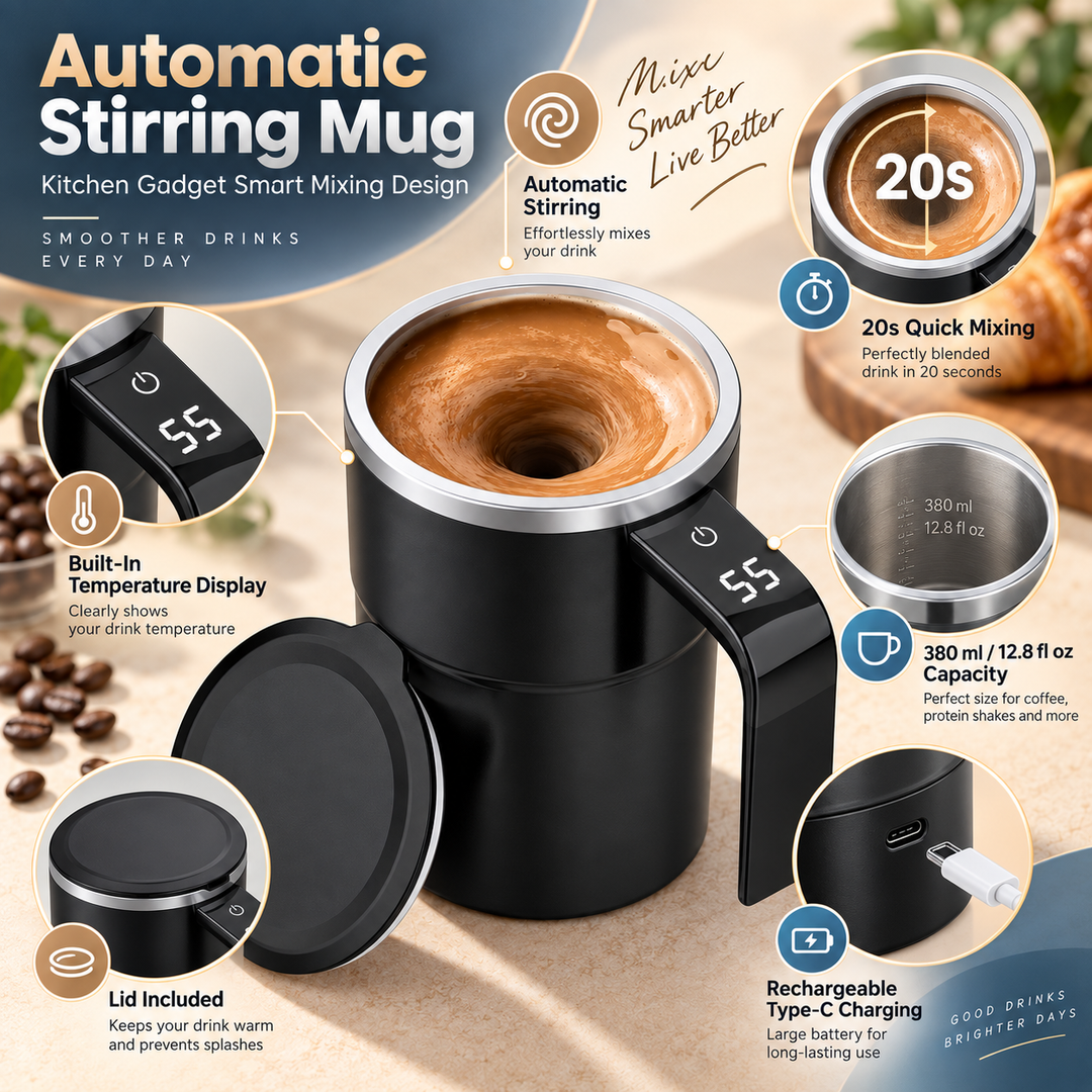 Stirring Mug Rechargeable Magnetic Mixing with Temperature Display