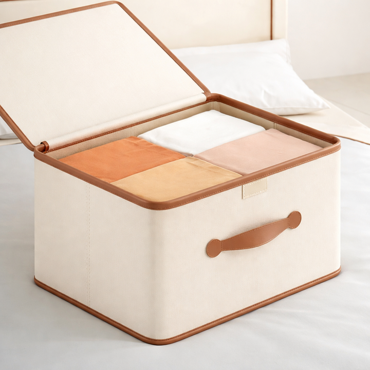 Storage Box Foldable | Bound Top Edge, Riveted Pull Strap