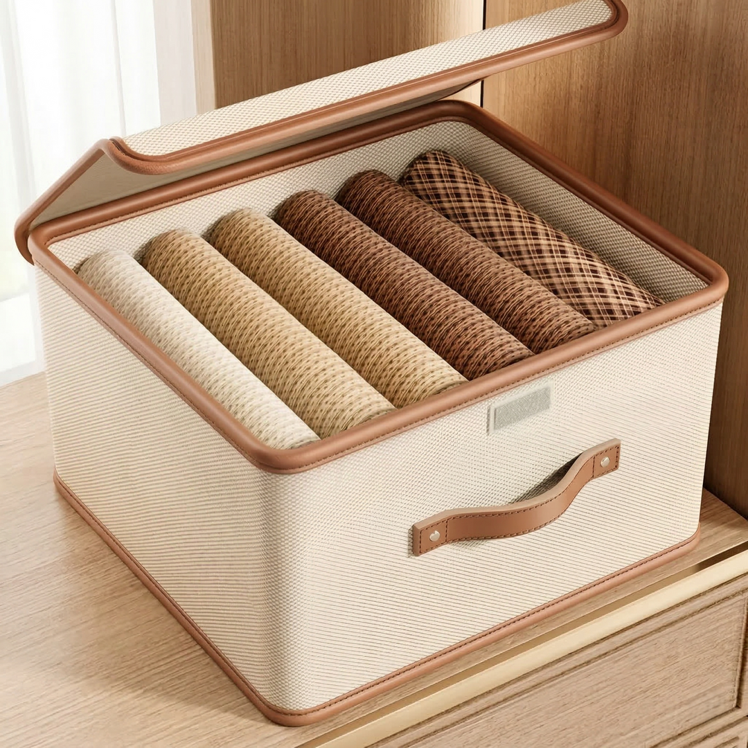 Storage Box Foldable | Bound Top Edge, Riveted Pull Strap