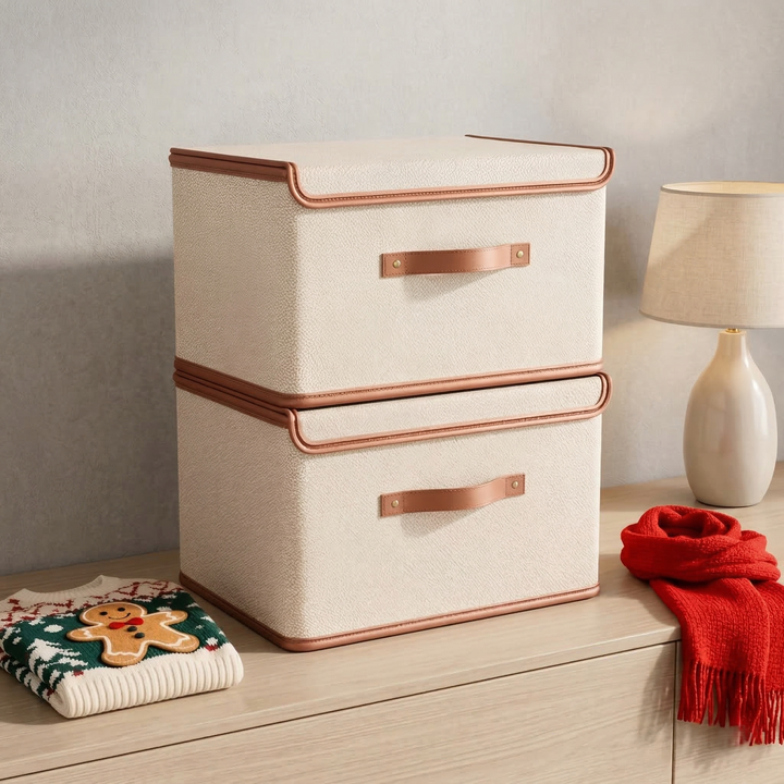 Storage Box Foldable | Bound Top Edge, Riveted Pull Strap
