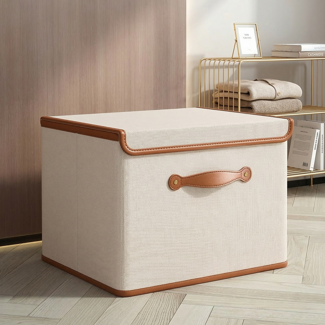 Storage Box Foldable | Bound Top Edge, Riveted Pull Strap