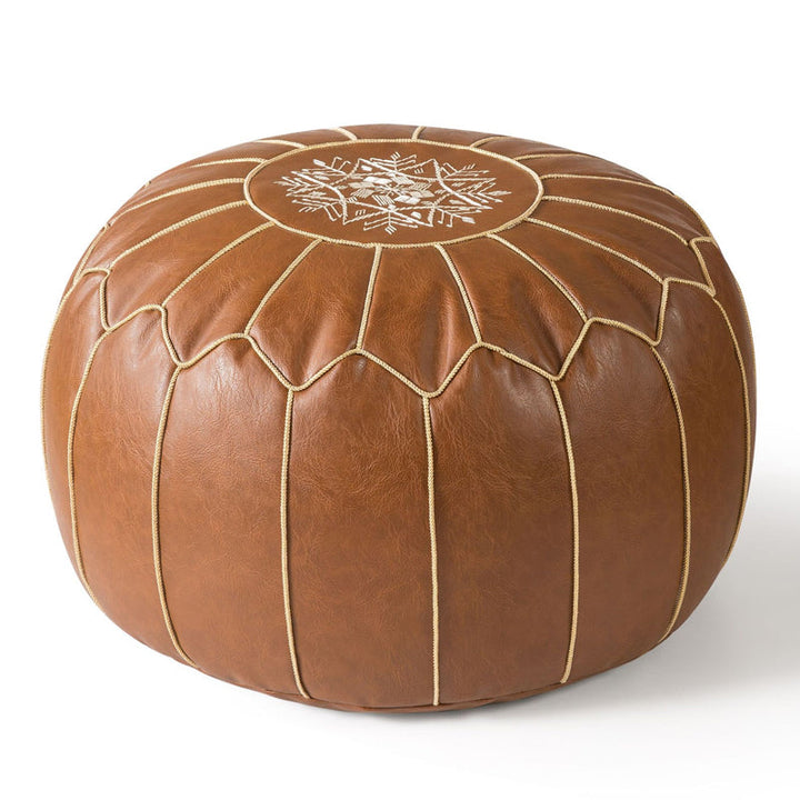Storage Ottoman Waterproof Embroidered Round Pouf with Side Handle