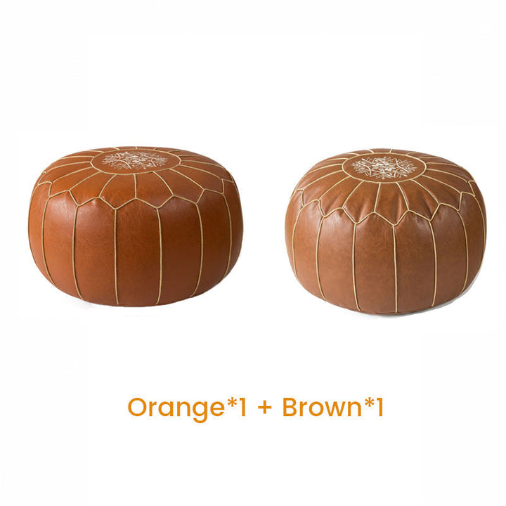 Storage Ottoman Waterproof Embroidered Round Pouf with Side Handle