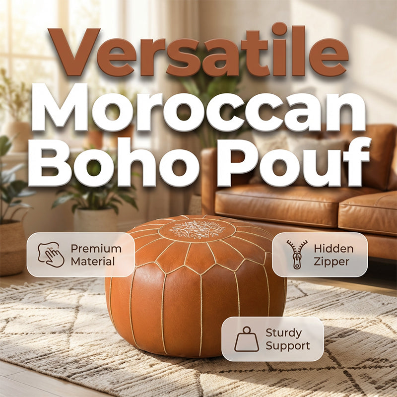 Storage Ottoman Waterproof Embroidered Round Pouf with Side Handle