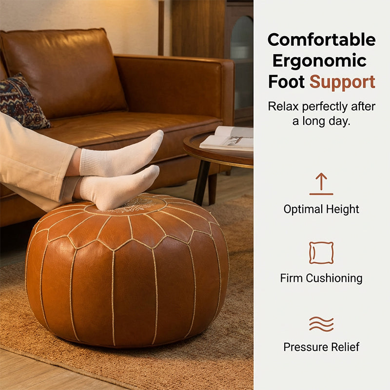 Storage Ottoman Waterproof Embroidered Round Pouf with Side Handle