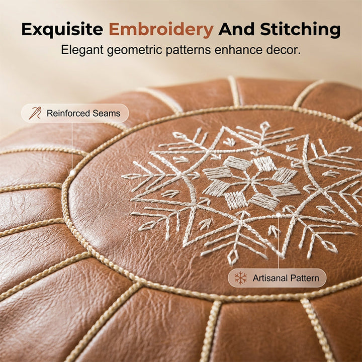Storage Ottoman Waterproof Embroidered Round Pouf with Side Handle