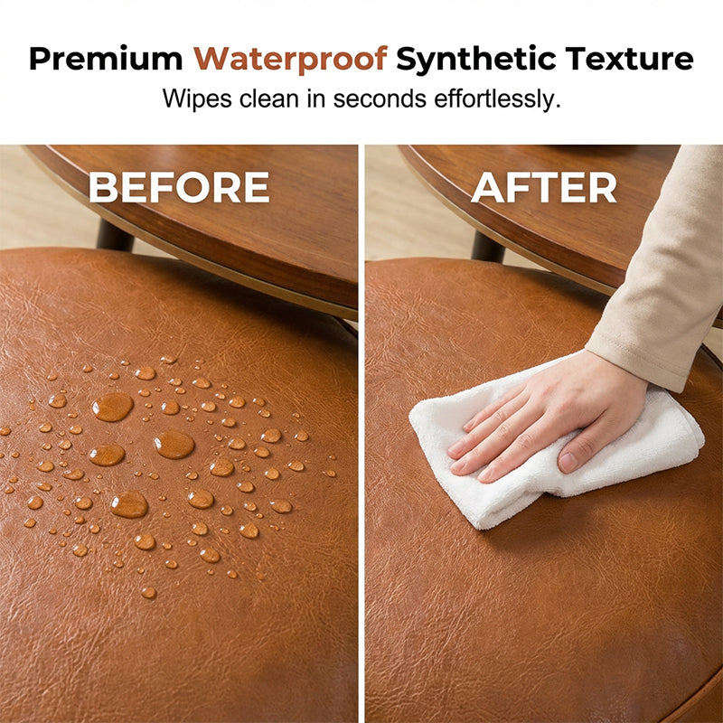 Storage Ottoman Waterproof Embroidered Round Pouf with Side Handle