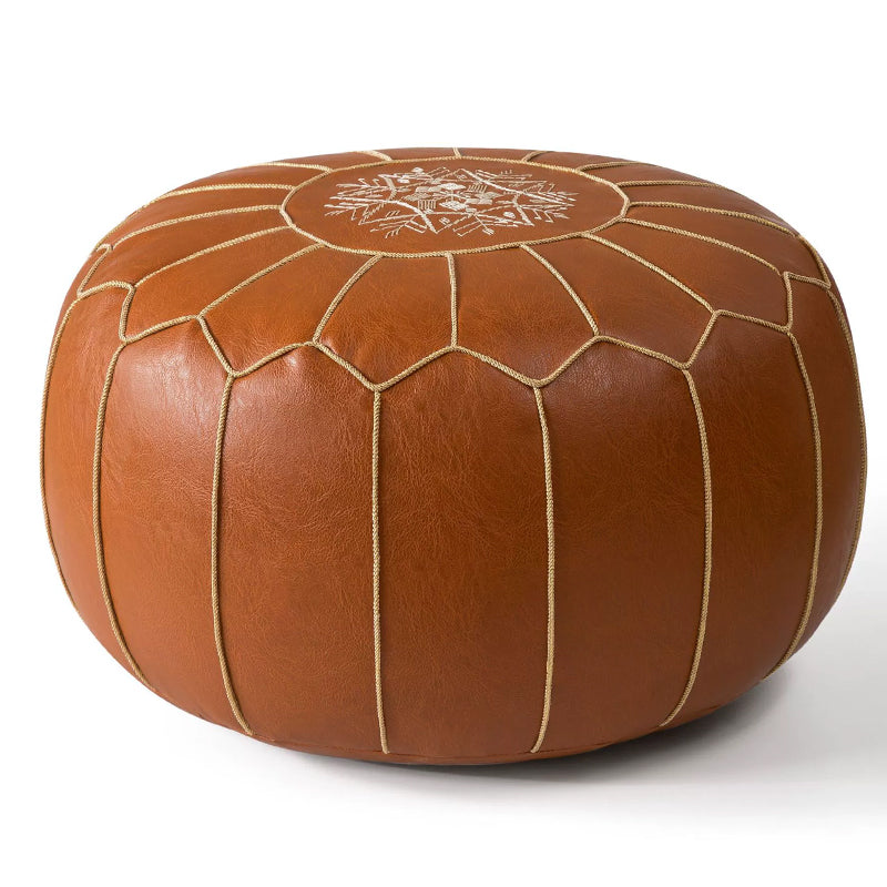 Storage Ottoman Waterproof Embroidered Round Pouf with Side Handle