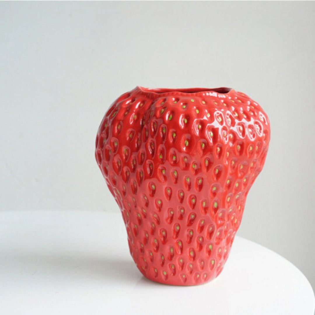 Strawberry Vase | Dimpled Seed Texture, Wide Open Top