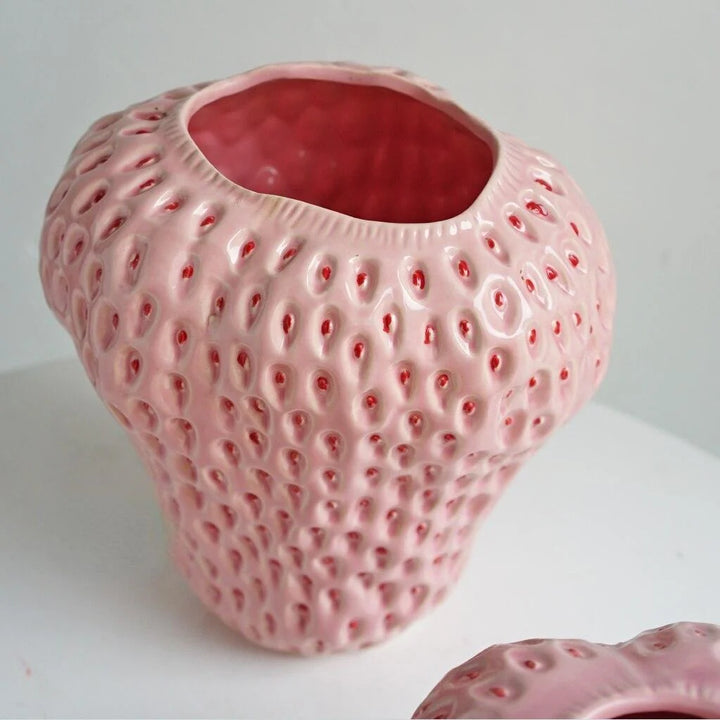 Strawberry Vase | Dimpled Seed Texture, Wide Open Top