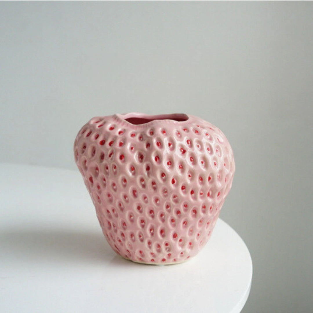 Strawberry Vase | Dimpled Seed Texture, Wide Open Top