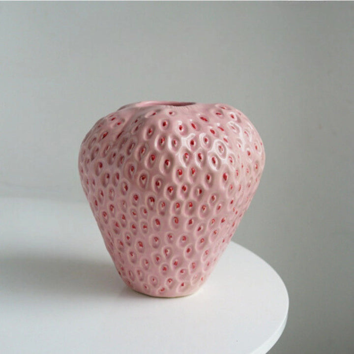 Strawberry Vase | Dimpled Seed Texture, Wide Open Top
