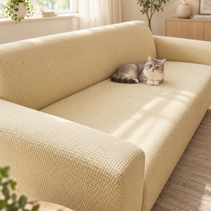 Stretch Sofa Cover Universal Fit Elastic Hem with Non-Slip Foam Strips