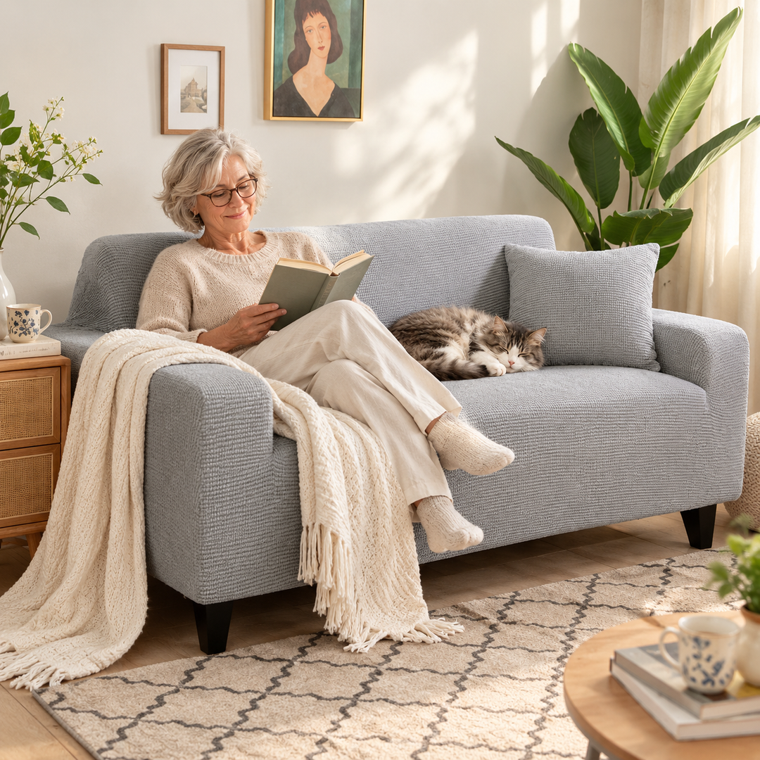 Stretch Sofa Cover Universal Fit Elastic Hem with Non-Slip Foam Strips