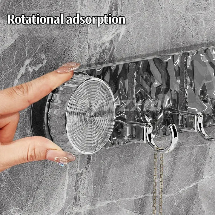 Suction Cup Rack Rotating Wall Mounted Drill-Free Plastic with 5 Hooks