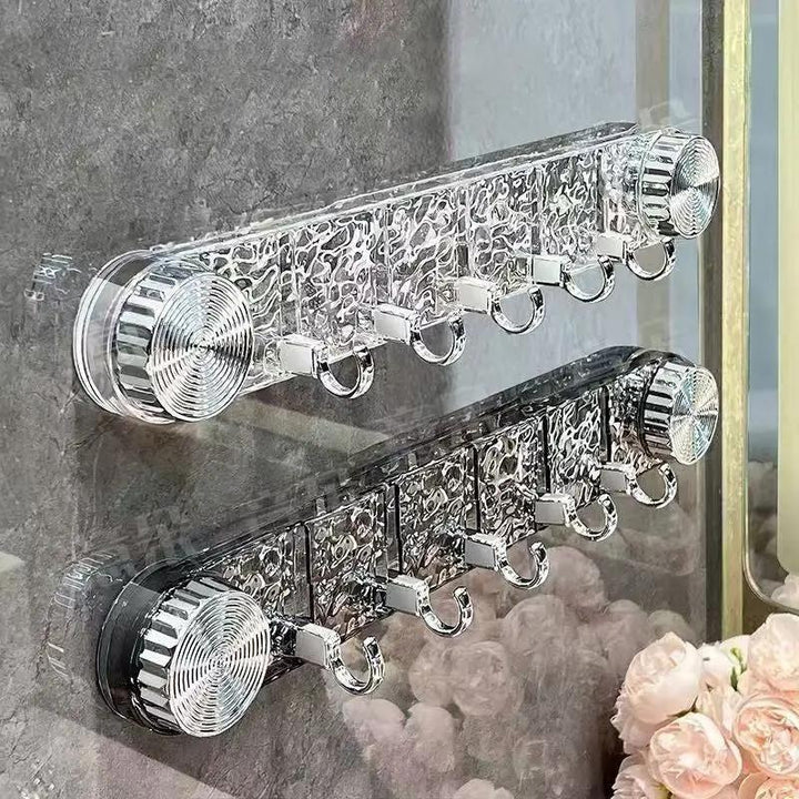 Suction Cup Rack Rotating Wall Mounted Drill-Free Plastic with 5 Hooks