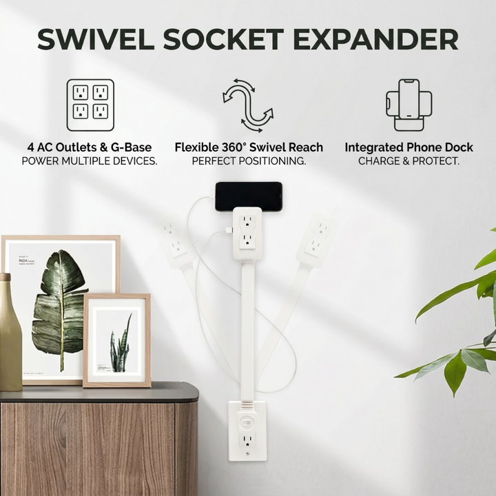 Swivel Socket Expander | 180° Rotation, Built-In Phone Holder
