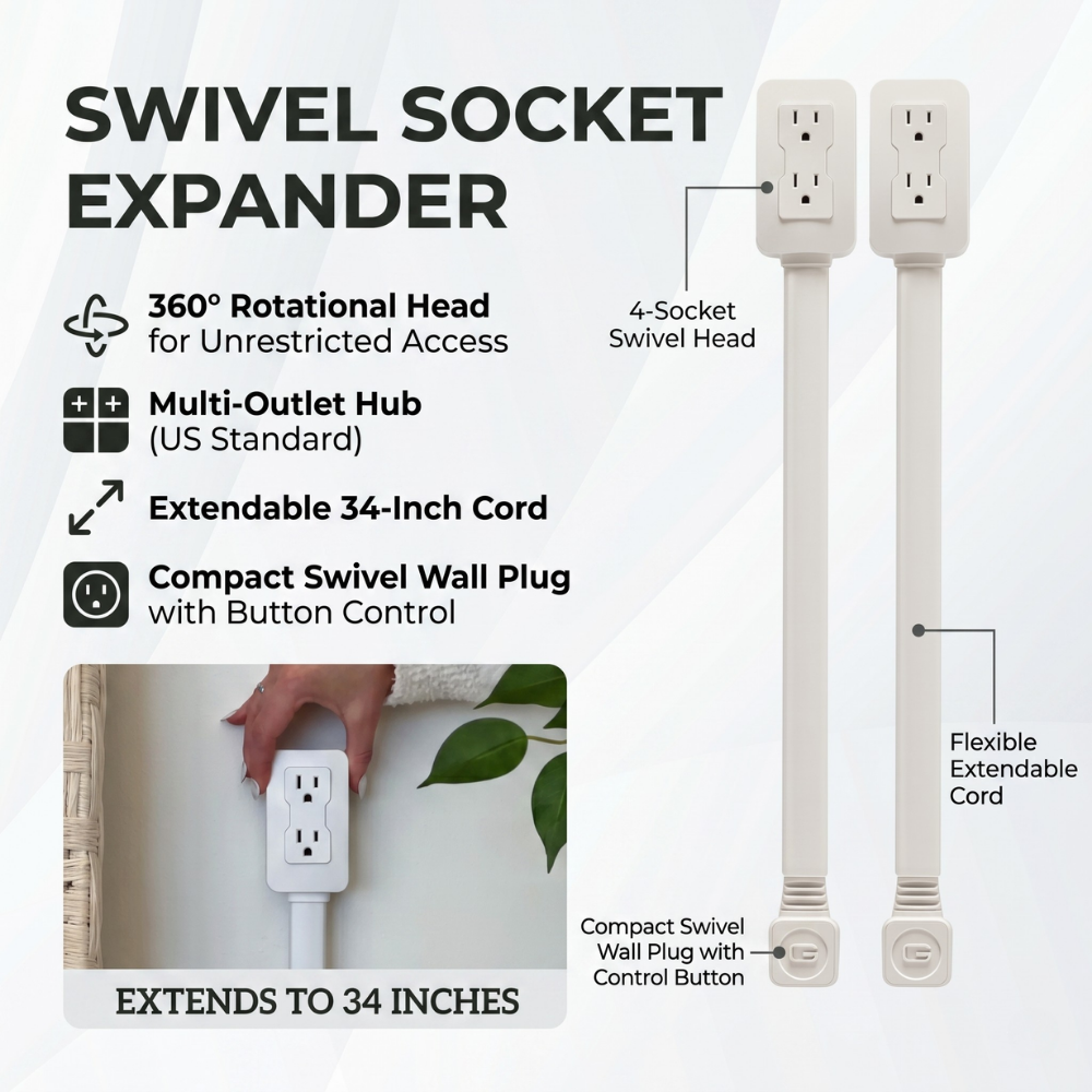 Swivel Socket Expander | 180° Rotation, Built-In Phone Holder