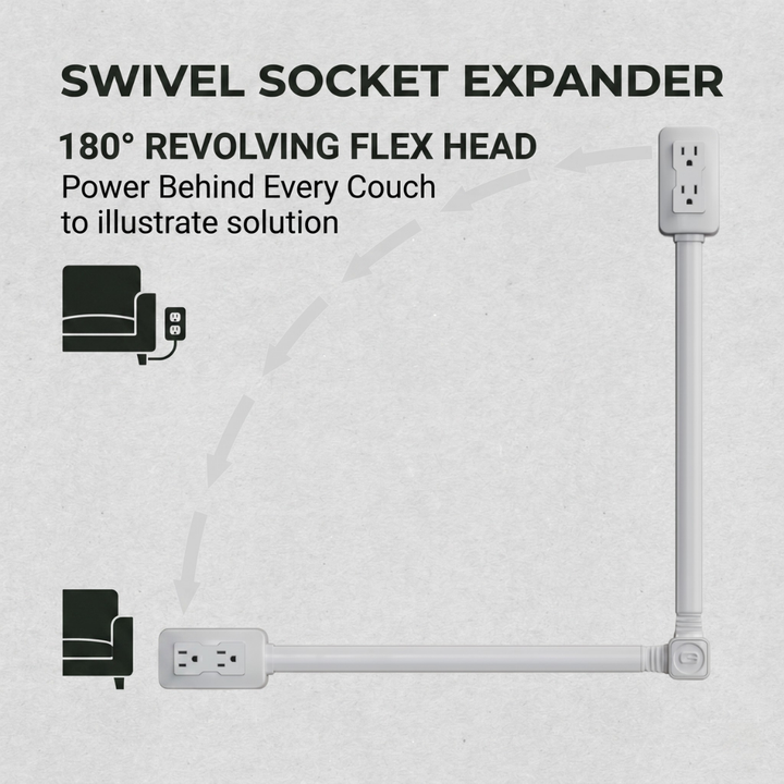 Swivel Socket Expander | 180° Rotation, Built-In Phone Holder