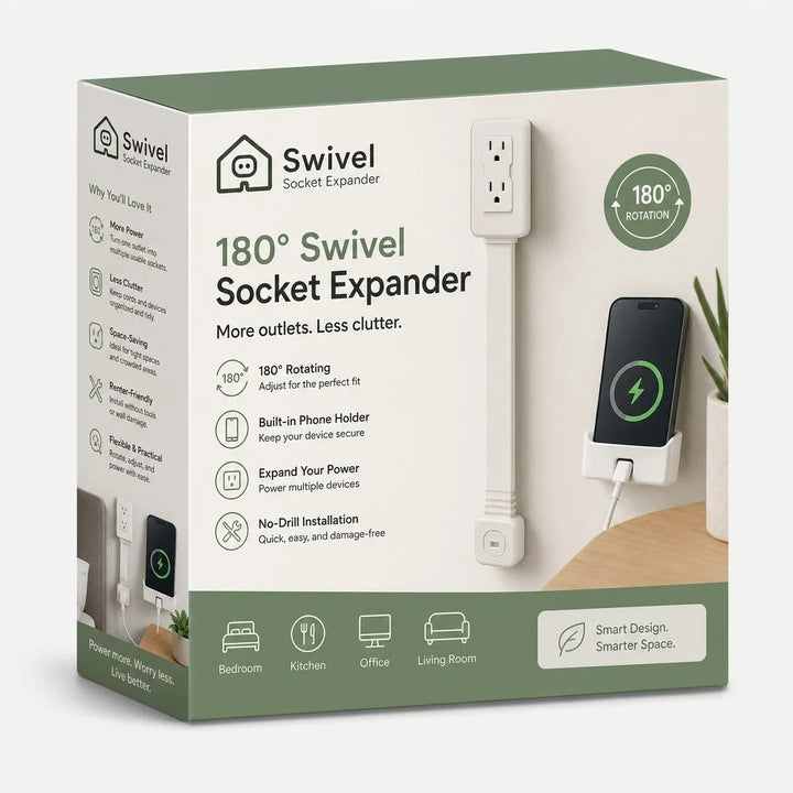Swivel Socket Expander | 180° Rotation, Built-In Phone Holder