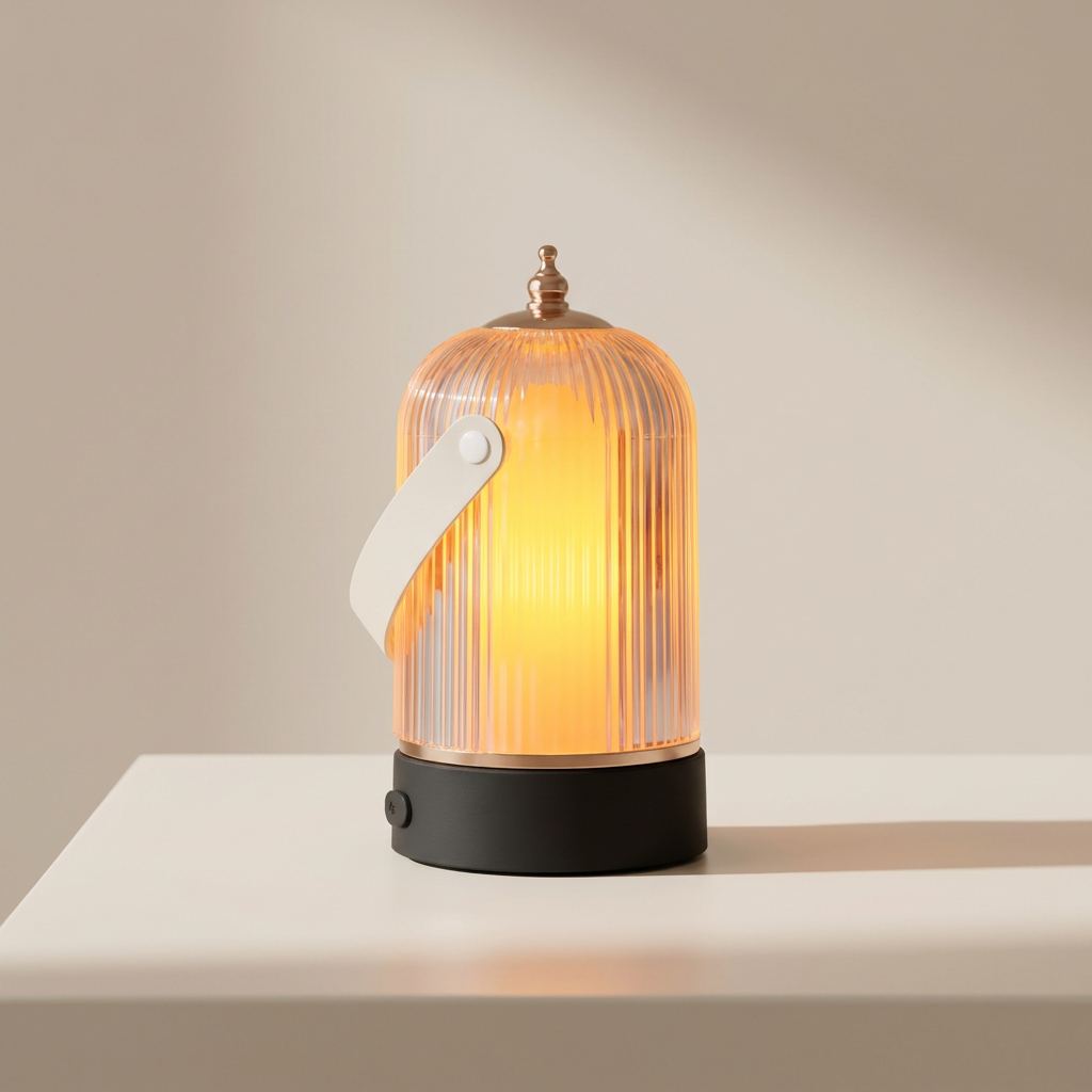 Table Lamp | Ribbed Lantern Dome, Carry Strap And Dimmer