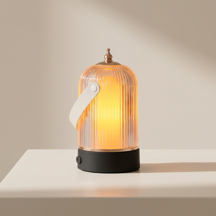 Table Lamp | Ribbed Lantern Dome, Carry Strap And Dimmer