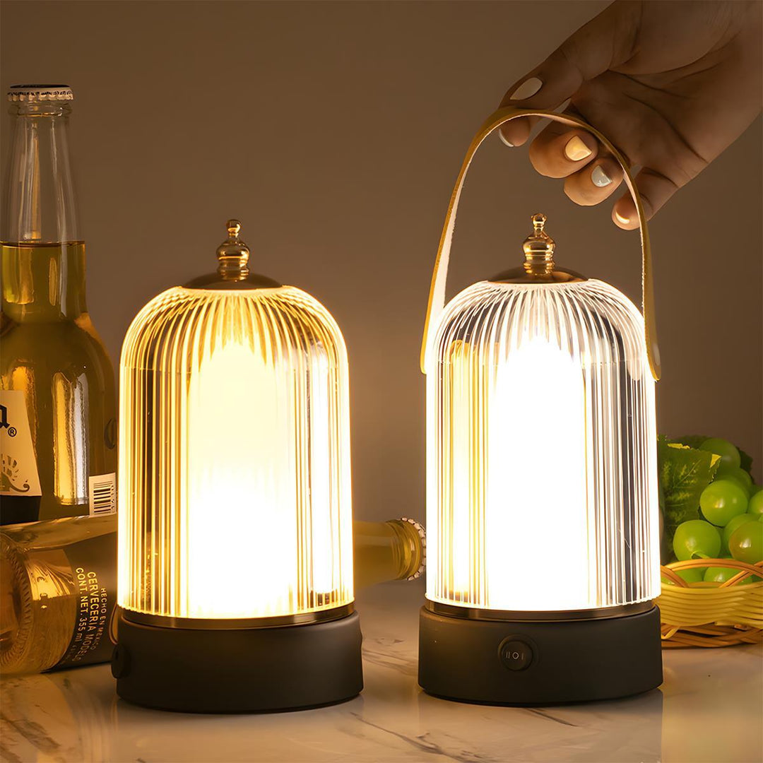 Table Lamp | Ribbed Lantern Dome, Carry Strap And Dimmer