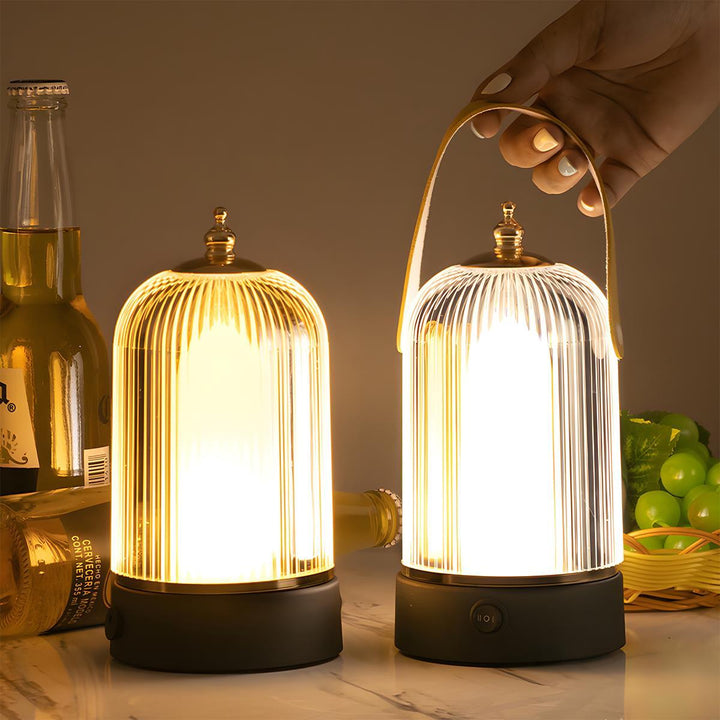 Table Lamp | Ribbed Lantern Dome, Carry Strap And Dimmer