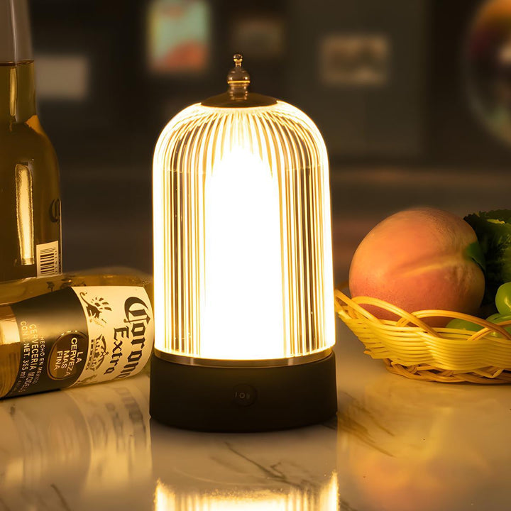 Table Lamp | Ribbed Lantern Dome, Carry Strap And Dimmer