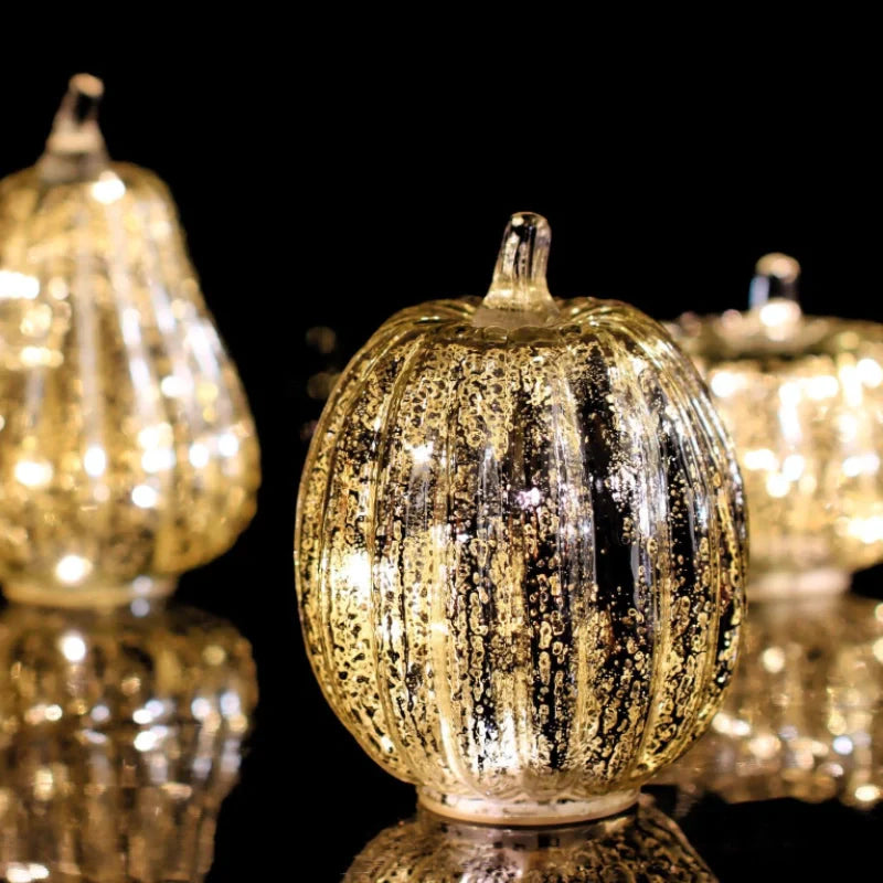 Table Lamp | Ribbed Pumpkin Form, Crackled Lit Surface