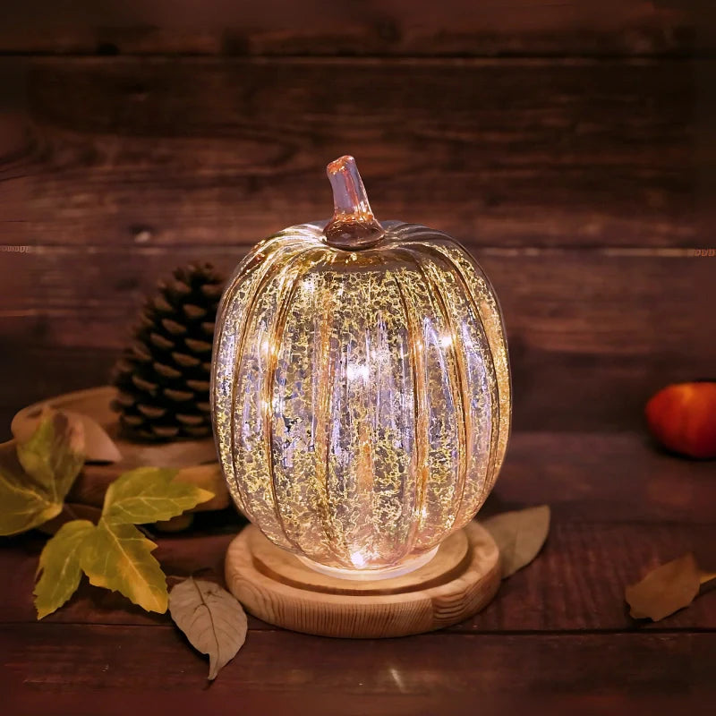 Table Lamp | Ribbed Pumpkin Form, Crackled Lit Surface