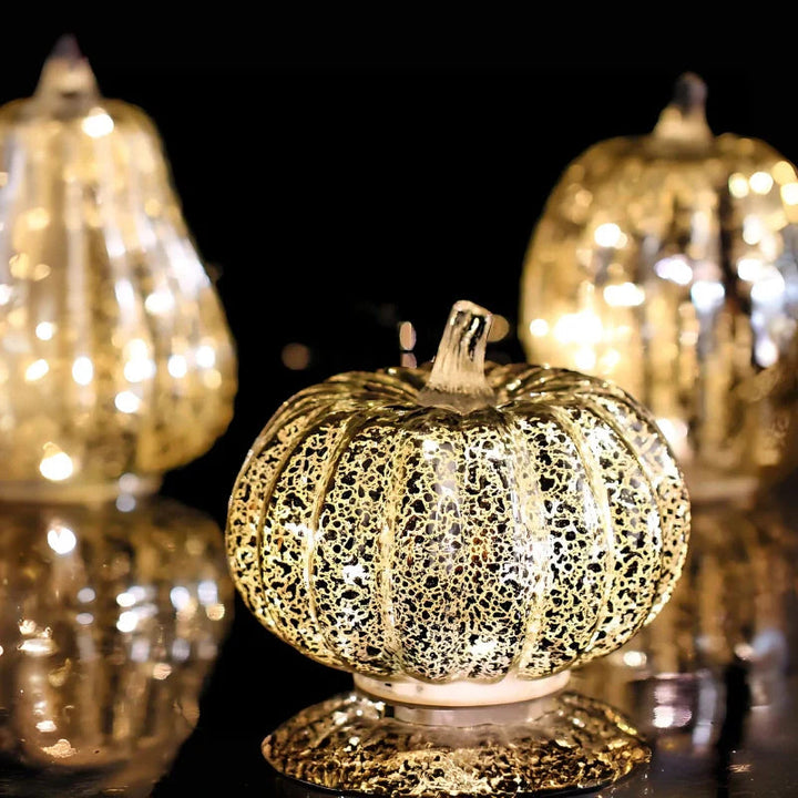 Table Lamp | Ribbed Pumpkin Form, Crackled Lit Surface