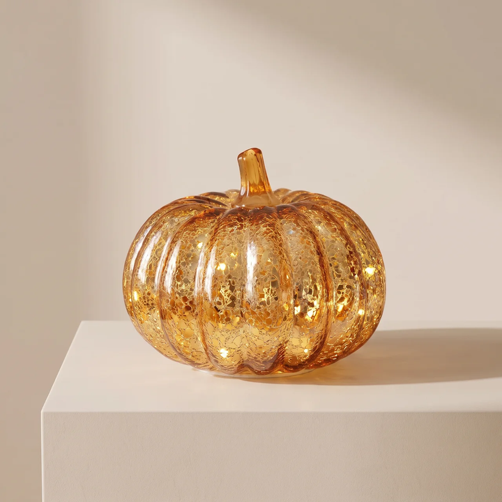 Table Lamp | Ribbed Pumpkin Form, Crackled Lit Surface