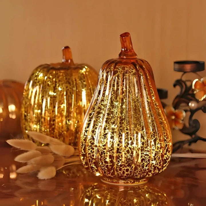 Table Lamp | Ribbed Pumpkin Form, Crackled Lit Surface