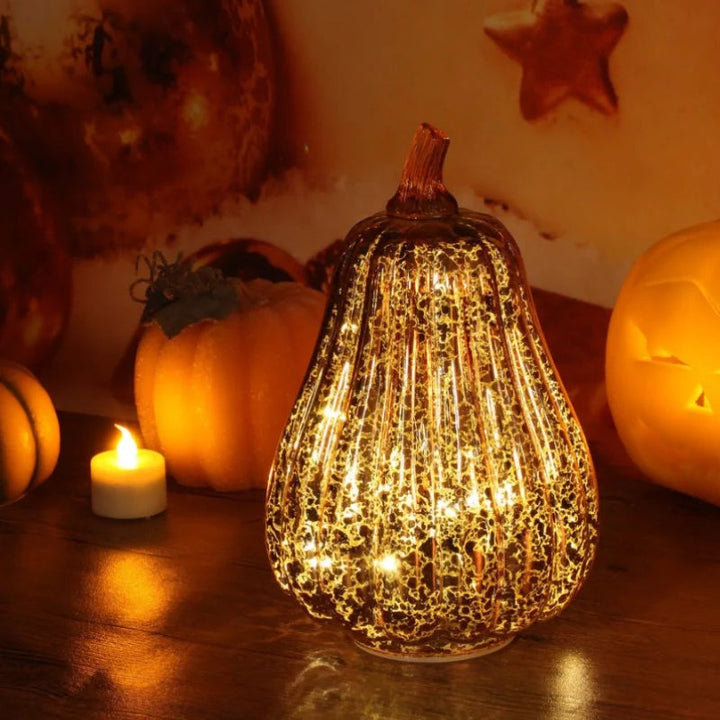 Table Lamp | Ribbed Pumpkin Form, Crackled Lit Surface