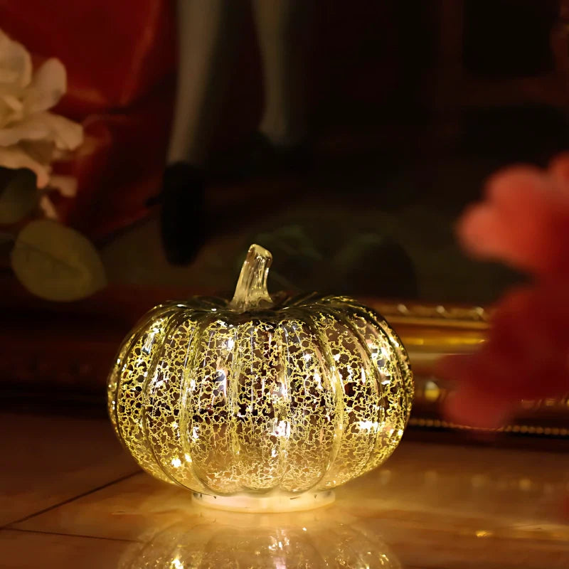 Table Lamp | Ribbed Pumpkin Form, Crackled Lit Surface