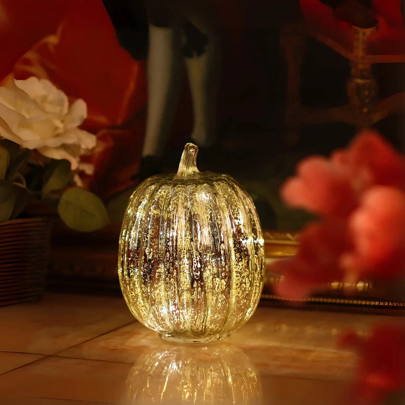 Table Lamp | Ribbed Pumpkin Form, Crackled Lit Surface