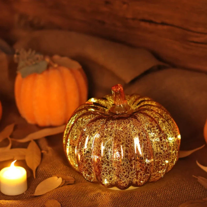 Table Lamp | Ribbed Pumpkin Form, Crackled Lit Surface
