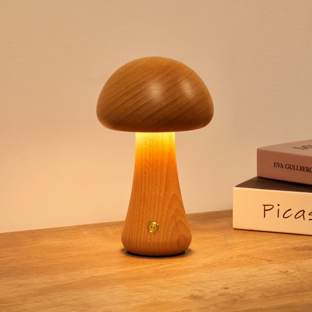 Table Lamp | Turned Mushroom Shape, Cordless And Dimmable