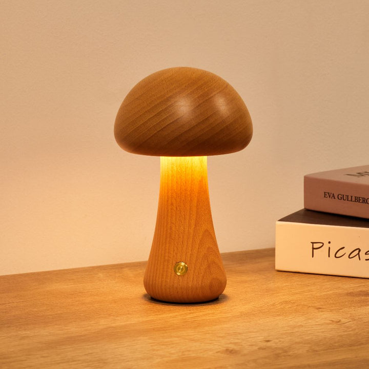 Table Lamp | Turned Mushroom Shape, Cordless And Dimmable