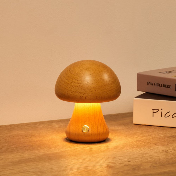Table Lamp | Turned Mushroom Shape, Cordless And Dimmable