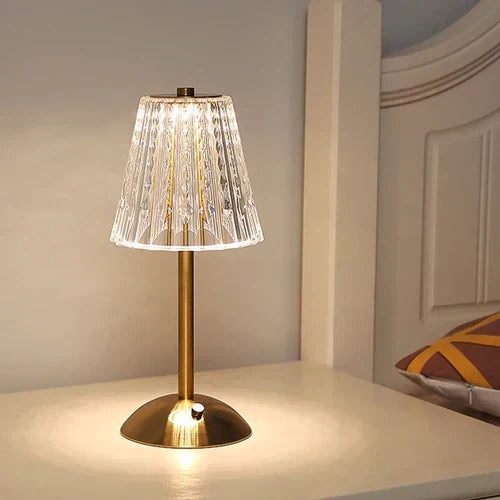 Table Lamp with Faceted Crystal Shade | Tri-Colour USB-C Rechargeable, 1200mAh Battery | Metal Base for Ambient Lighting