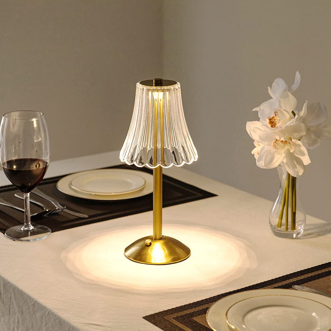 Table Lamp with Faceted Crystal Shade | Tri-Colour USB-C Rechargeable, 1200mAh Battery | Metal Base for Ambient Lighting